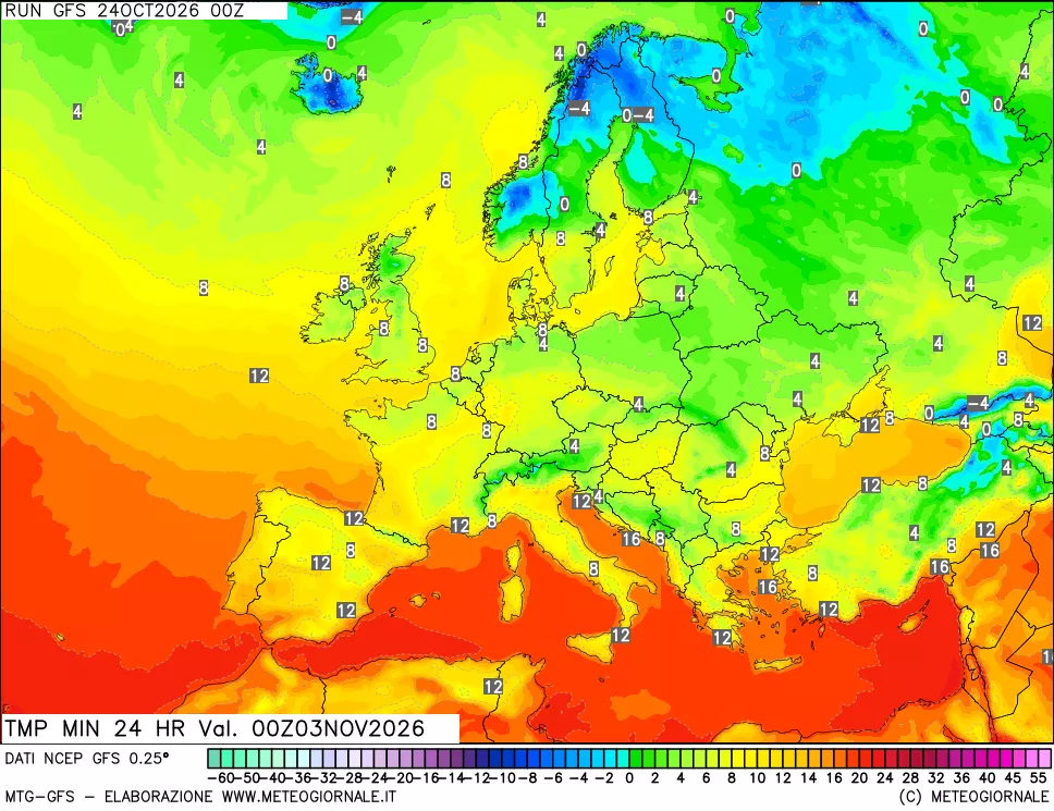 mappa Temperatura minima 24 ore
