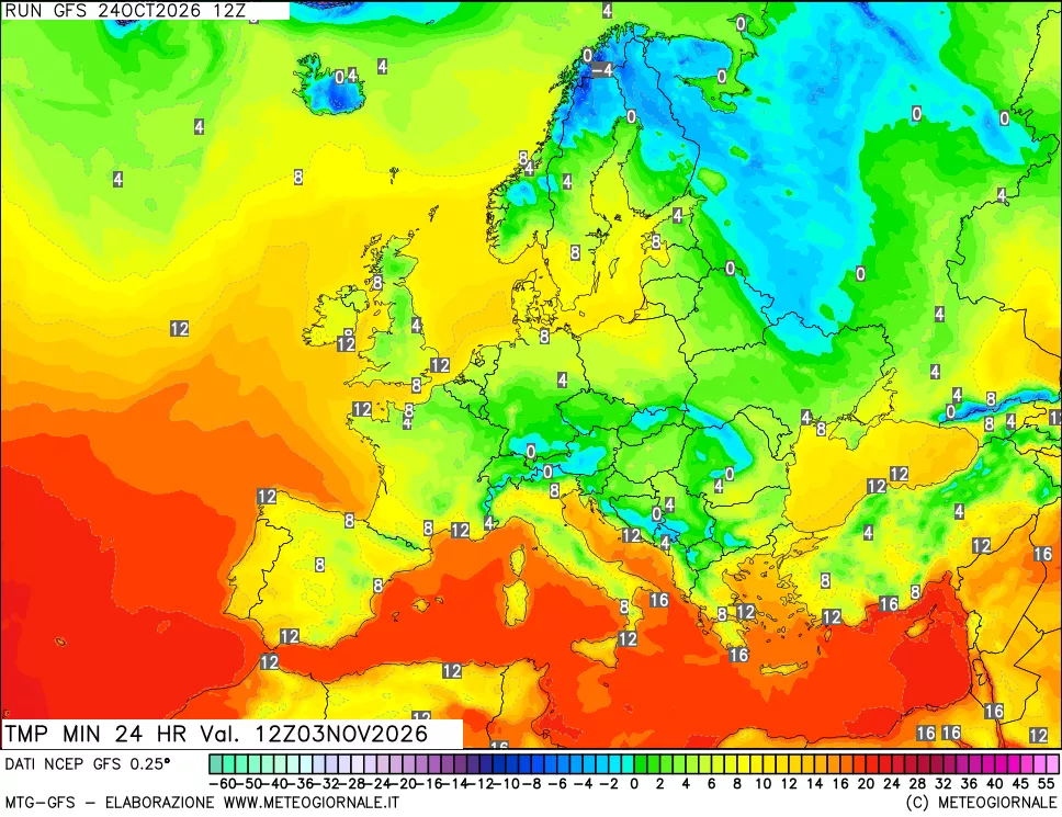 mappa Temperatura minima 24 ore
