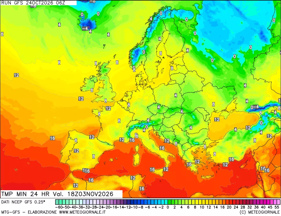 mappa Temperatura minima 24 ore