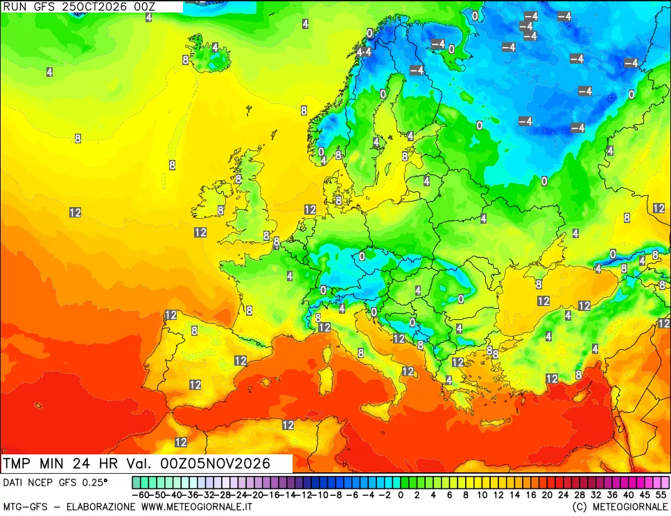 mappa Temperatura minima 24 ore