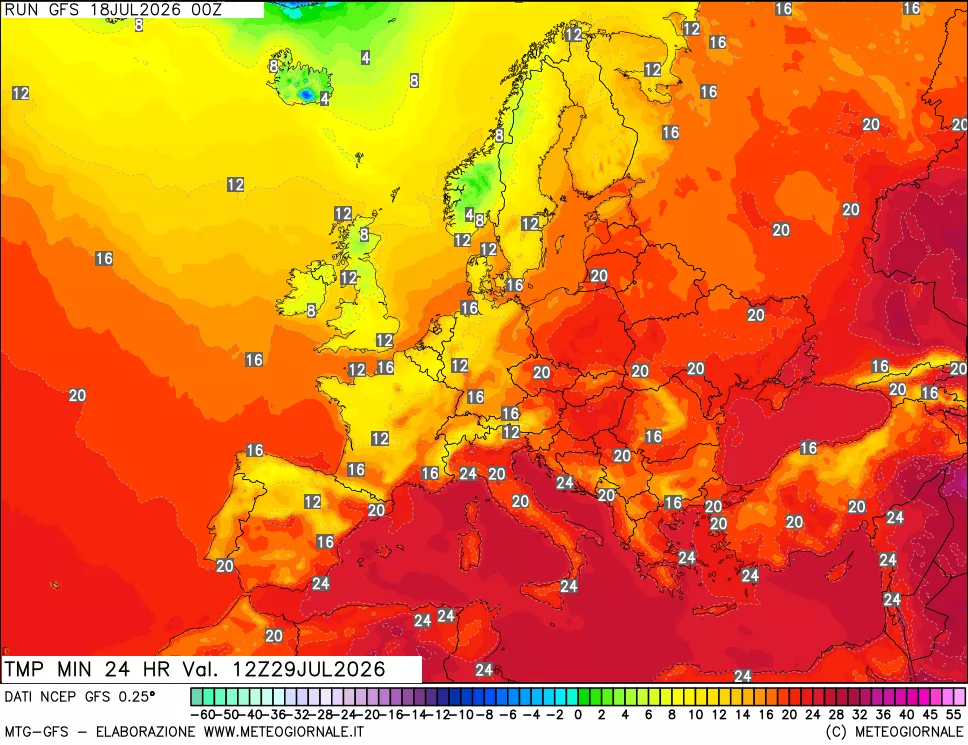 mappa Temperatura minima 24 ore