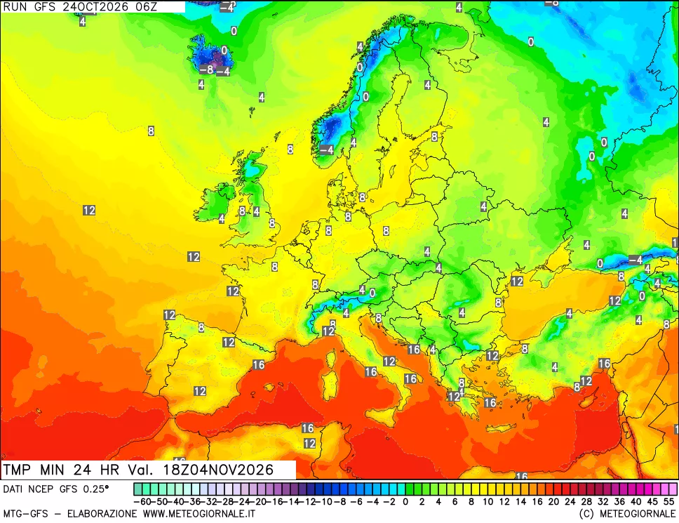 mappa Temperatura minima 24 ore