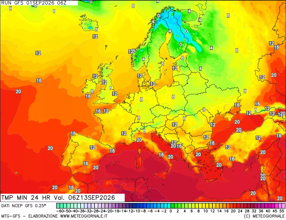 mappa Temperatura minima 24 ore