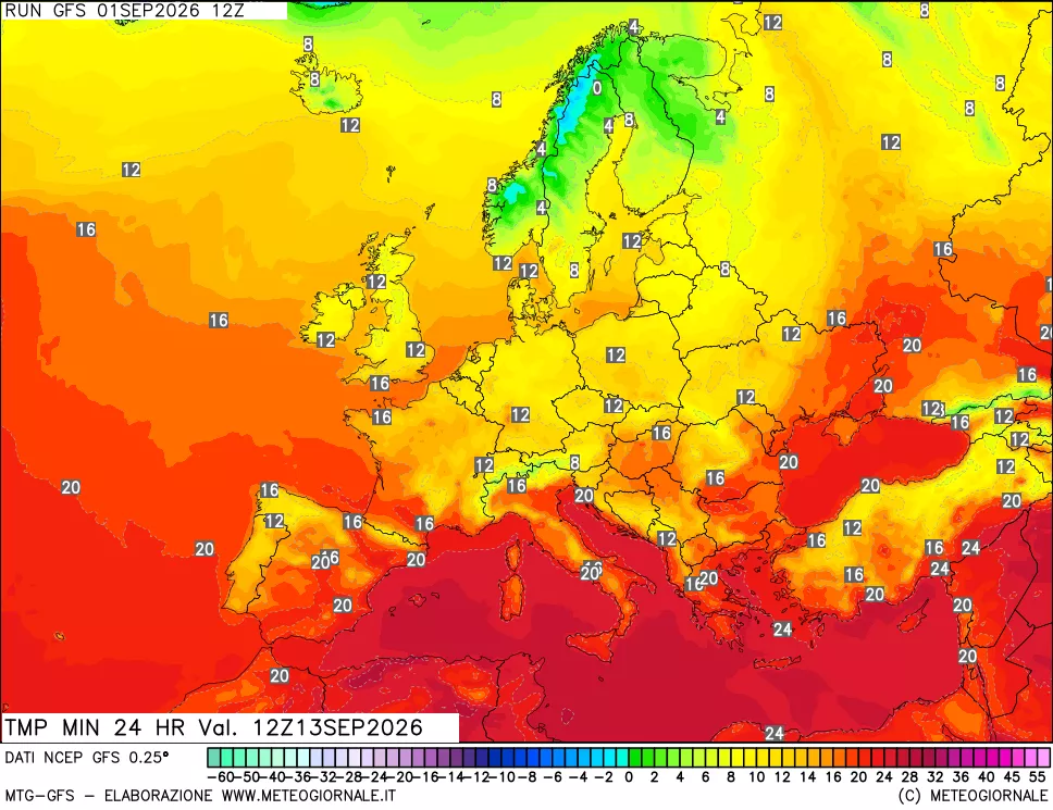 mappa Temperatura minima 24 ore