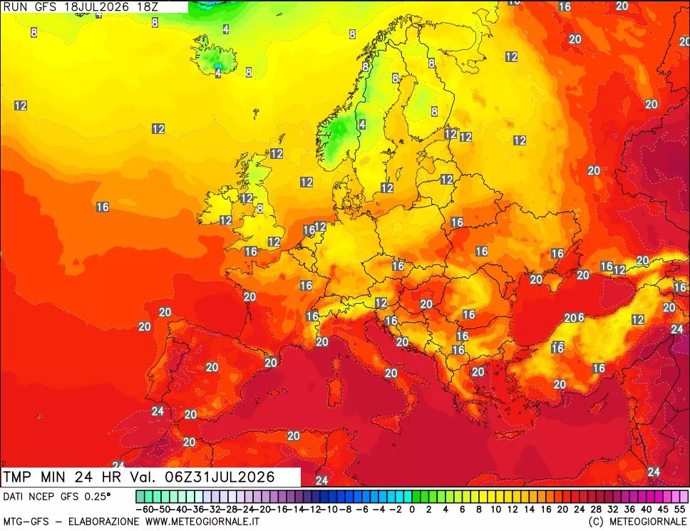 mappa Temperatura minima 24 ore