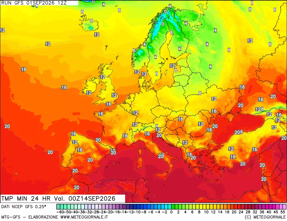 mappa Temperatura minima 24 ore
