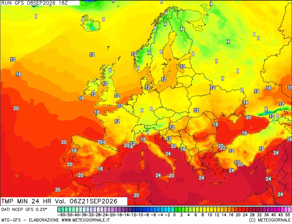 mappa Temperatura minima 24 ore