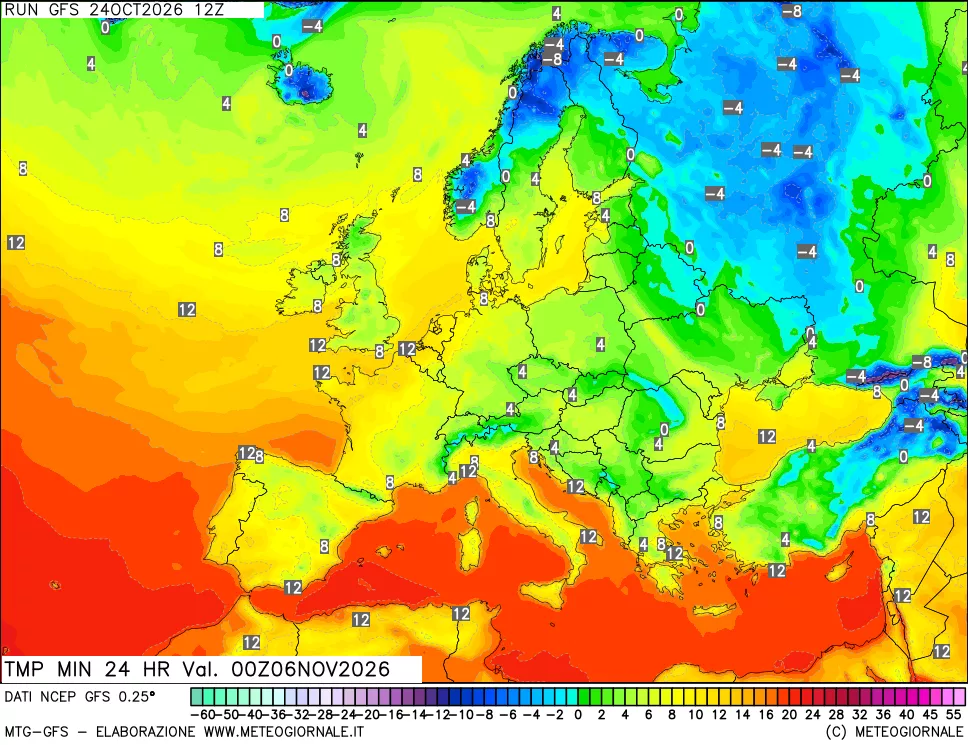 mappa Temperatura minima 24 ore