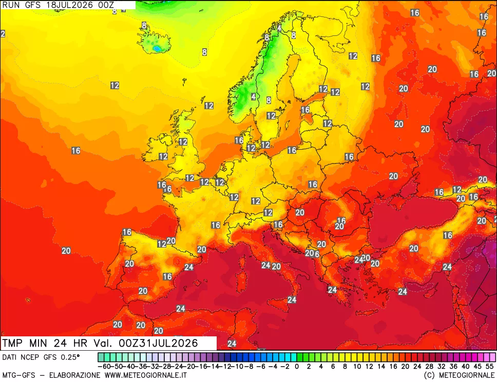 mappa Temperatura minima 24 ore