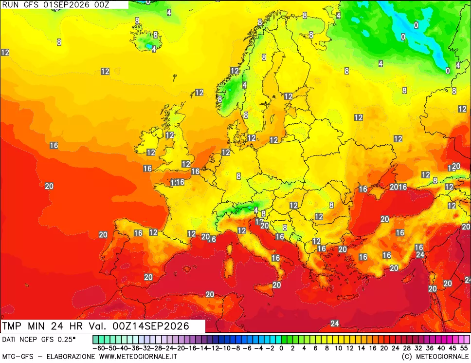 mappa Temperatura minima 24 ore