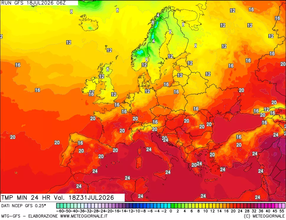 mappa Temperatura minima 24 ore