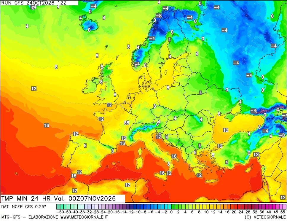 mappa Temperatura minima 24 ore