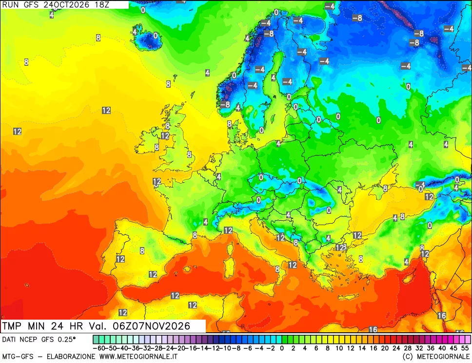 mappa Temperatura minima 24 ore