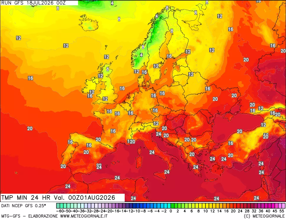 mappa Temperatura minima 24 ore