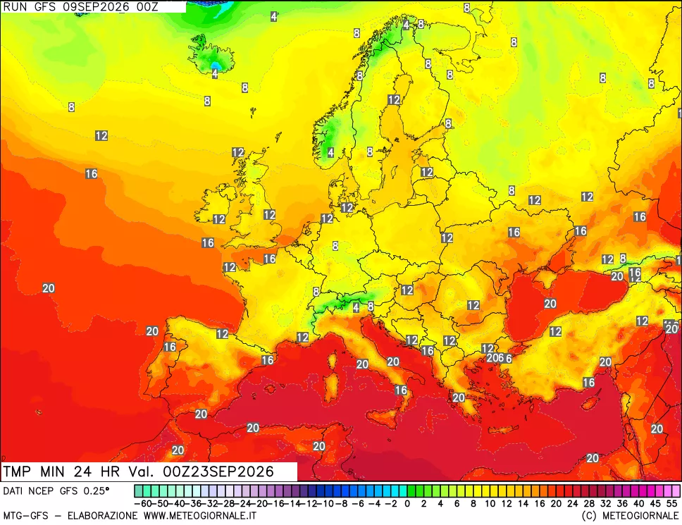 mappa Temperatura minima 24 ore