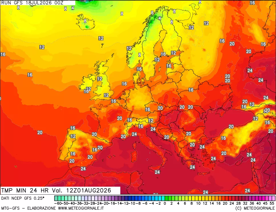 mappa Temperatura minima 24 ore