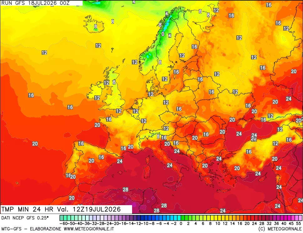 mappa Temperatura minima 24 ore