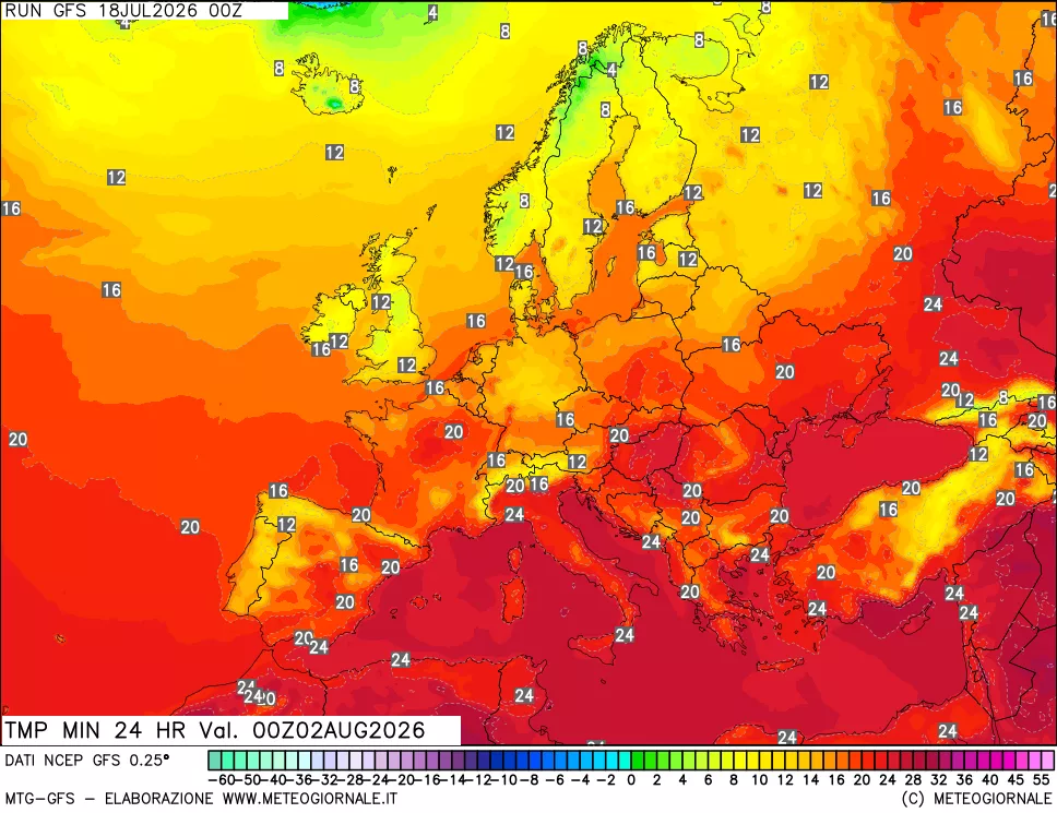 mappa Temperatura minima 24 ore