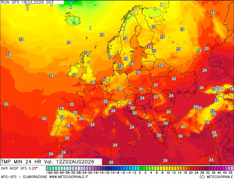 mappa Temperatura minima 24 ore