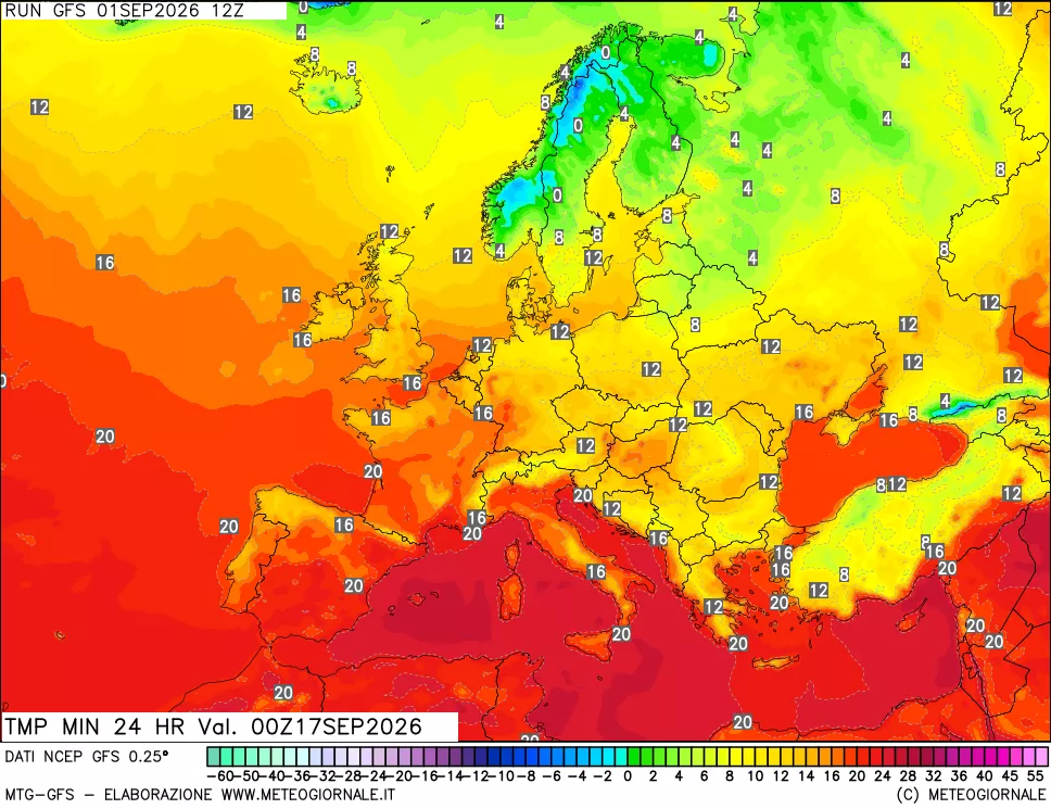 mappa Temperatura minima 24 ore
