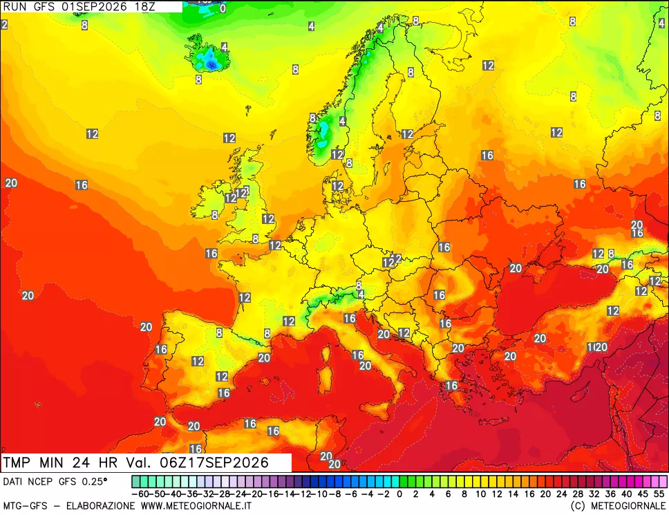 mappa Temperatura minima 24 ore