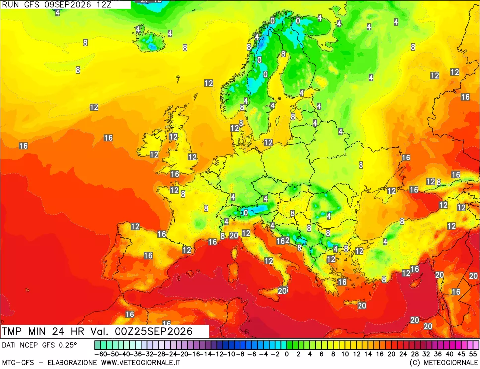 mappa Temperatura minima 24 ore