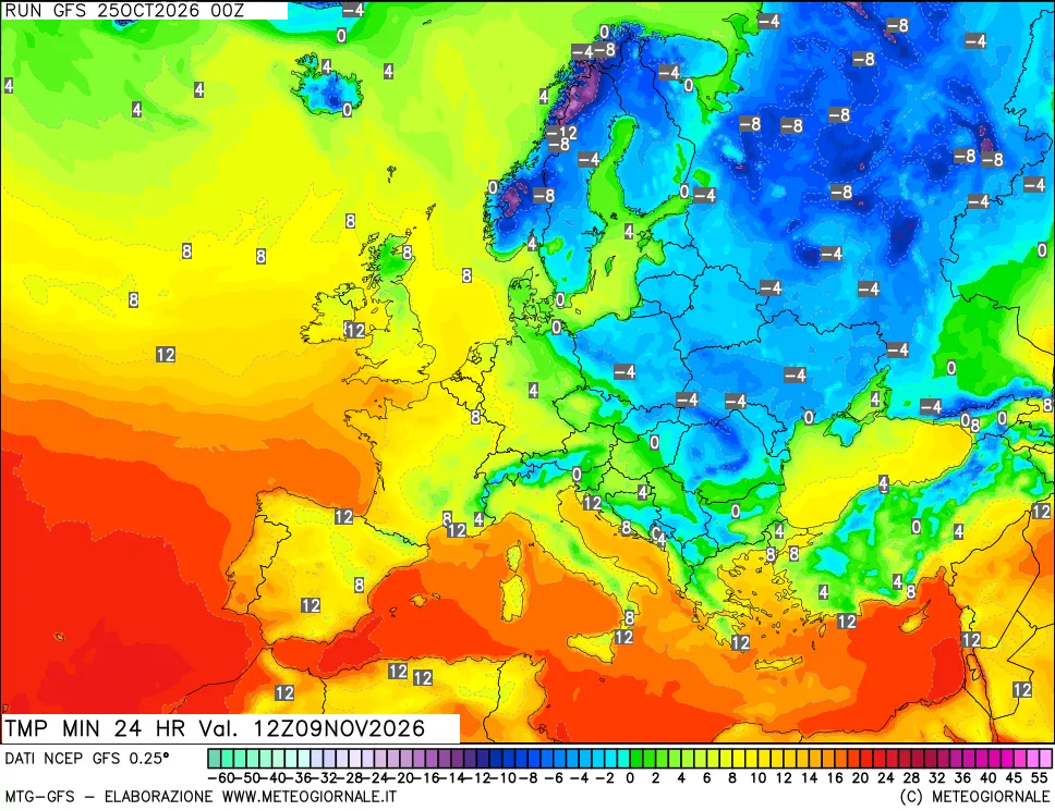 mappa Temperatura minima 24 ore