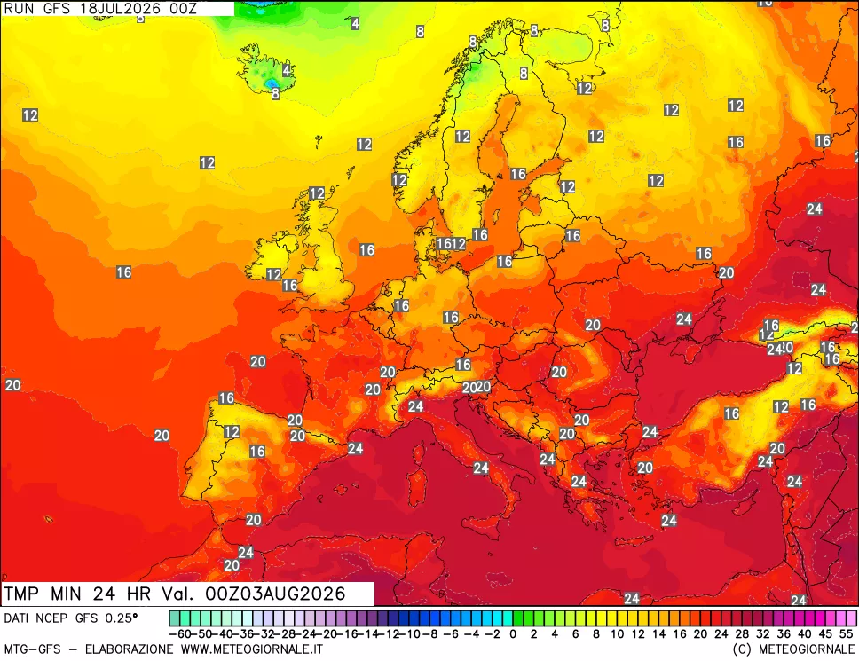 mappa Temperatura minima 24 ore