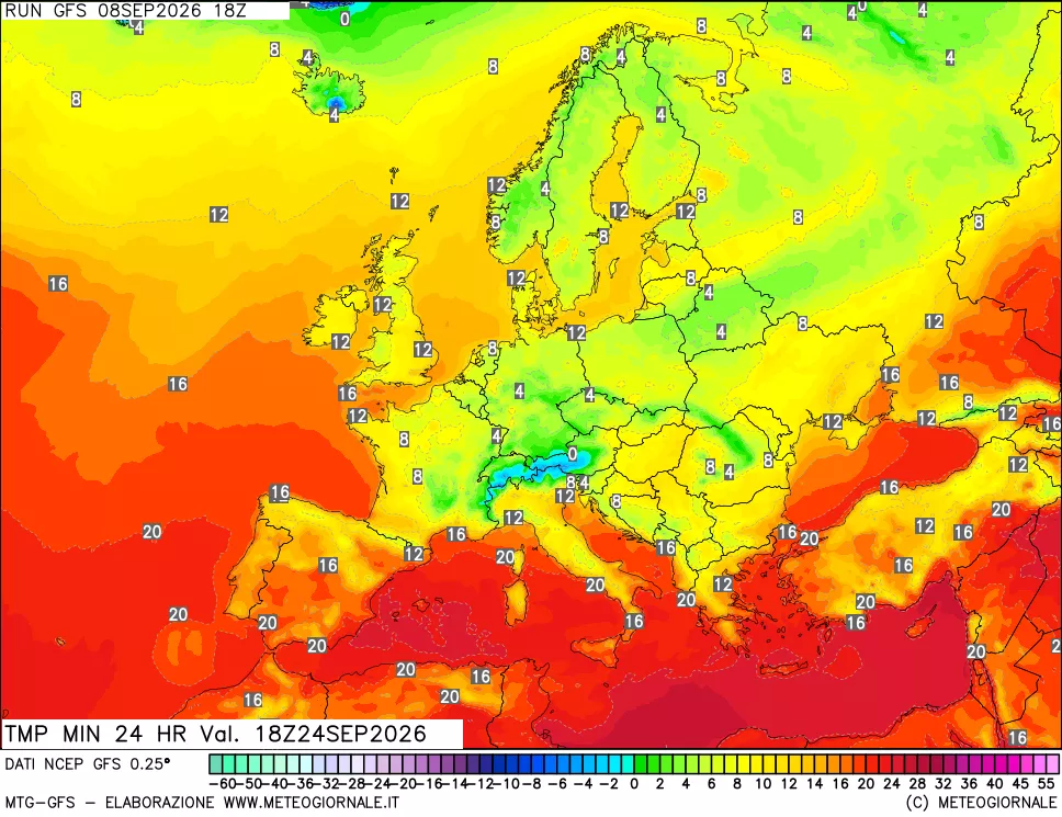 mappa Temperatura minima 24 ore