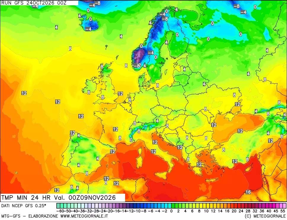 mappa Temperatura minima 24 ore