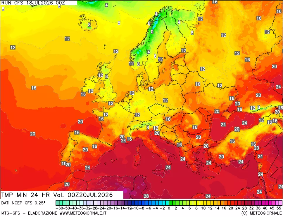 mappa Temperatura minima 24 ore