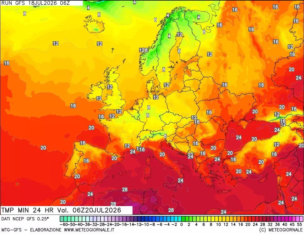 mappa Temperatura minima 24 ore