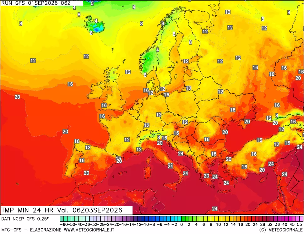 mappa Temperatura minima 24 ore