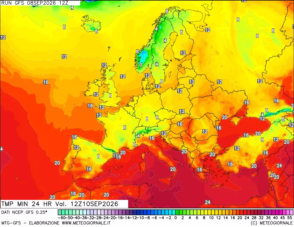 mappa Temperatura minima 24 ore