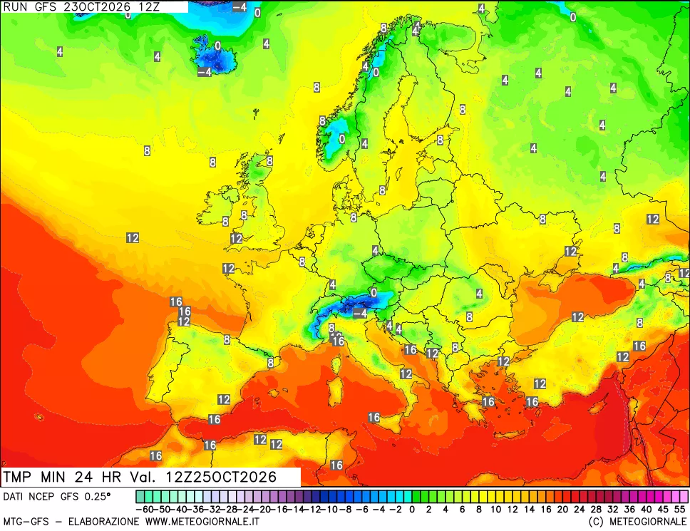 mappa Temperatura minima 24 ore