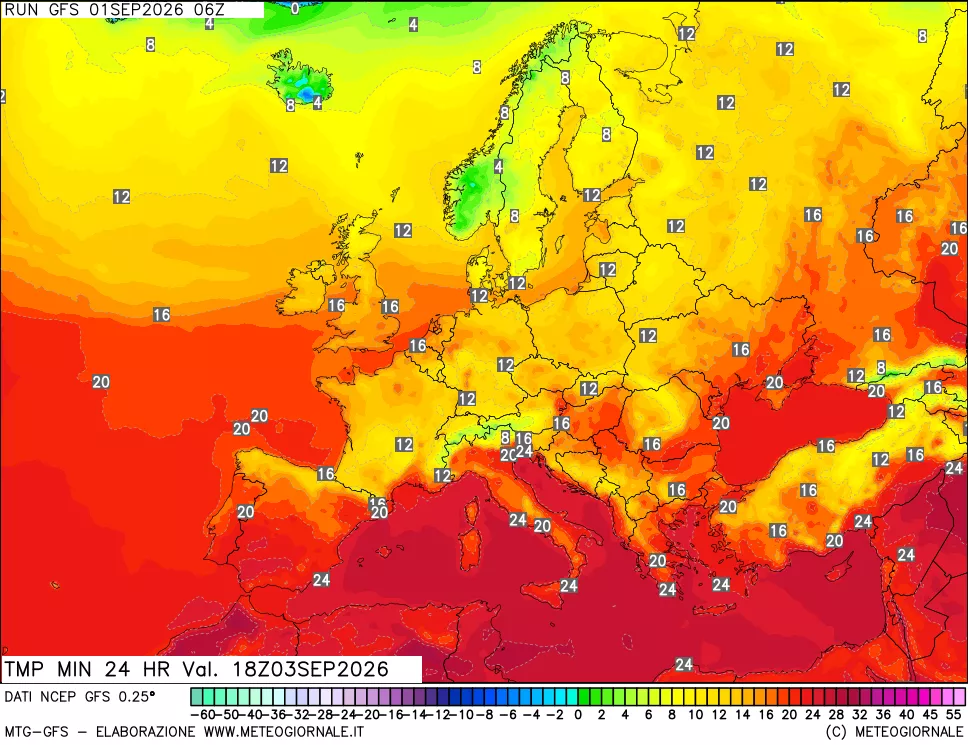 mappa Temperatura minima 24 ore