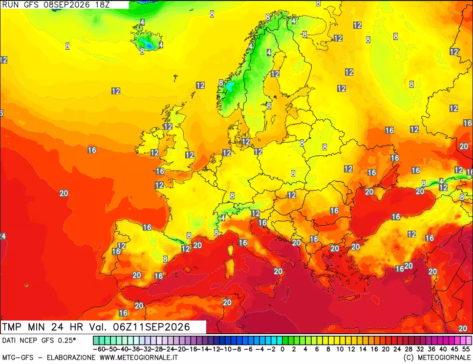 mappa Temperatura minima 24 ore