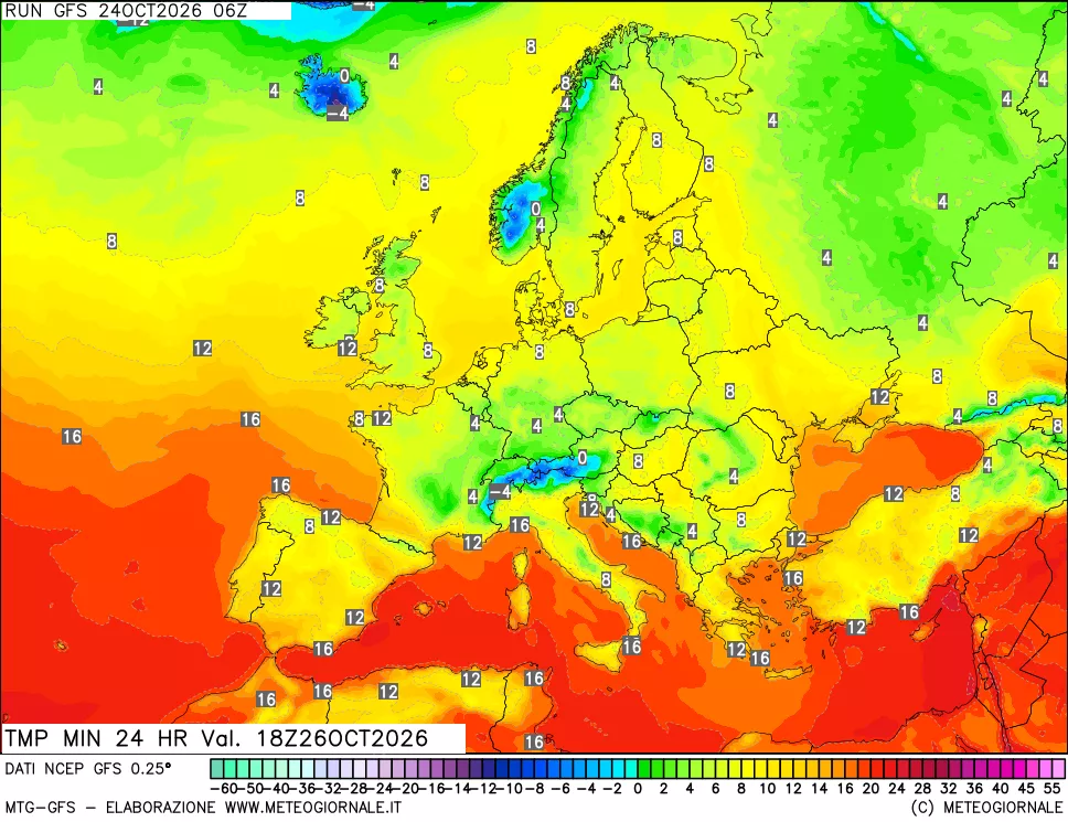 mappa Temperatura minima 24 ore