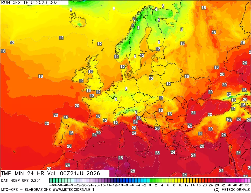 mappa Temperatura minima 24 ore