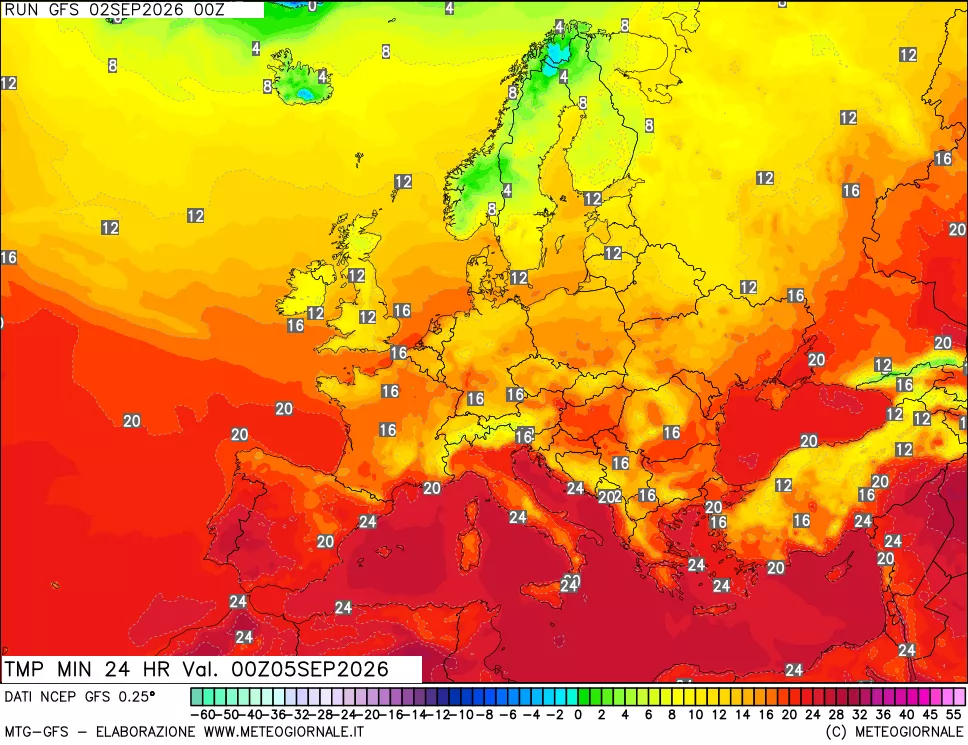 mappa Temperatura minima 24 ore