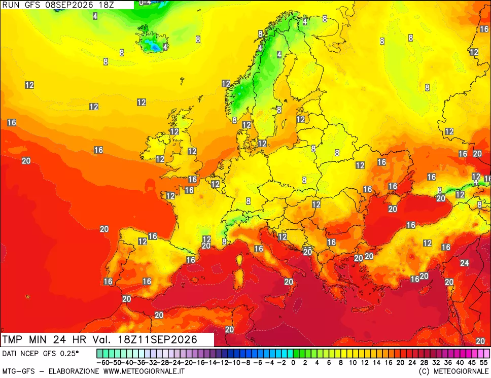 mappa Temperatura minima 24 ore