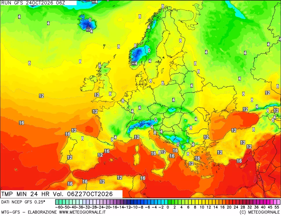 mappa Temperatura minima 24 ore