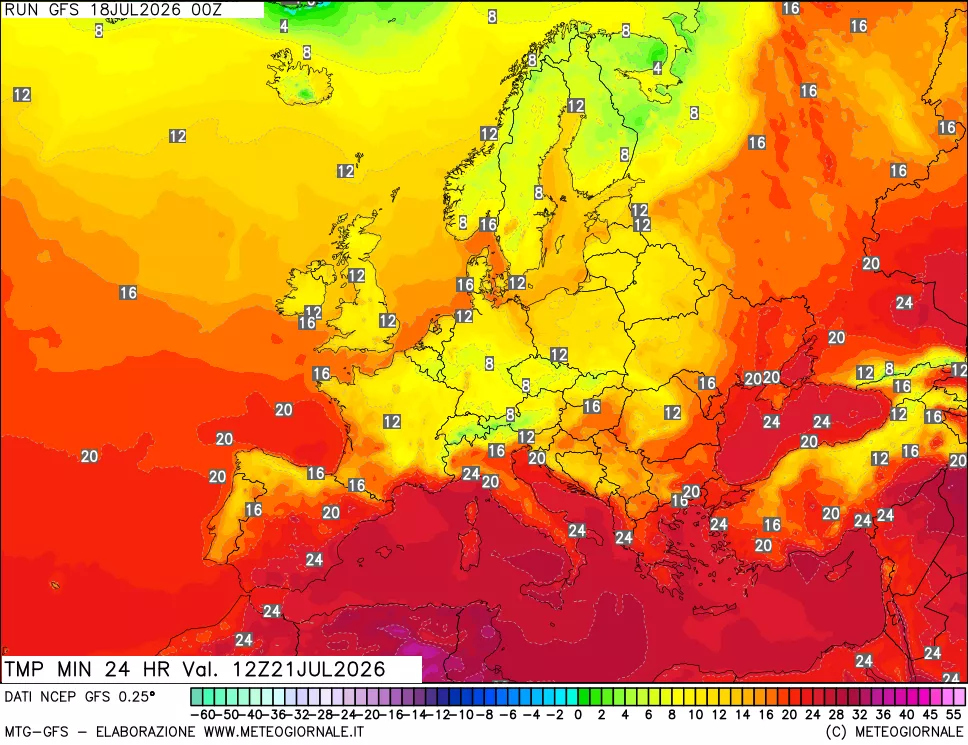 mappa Temperatura minima 24 ore
