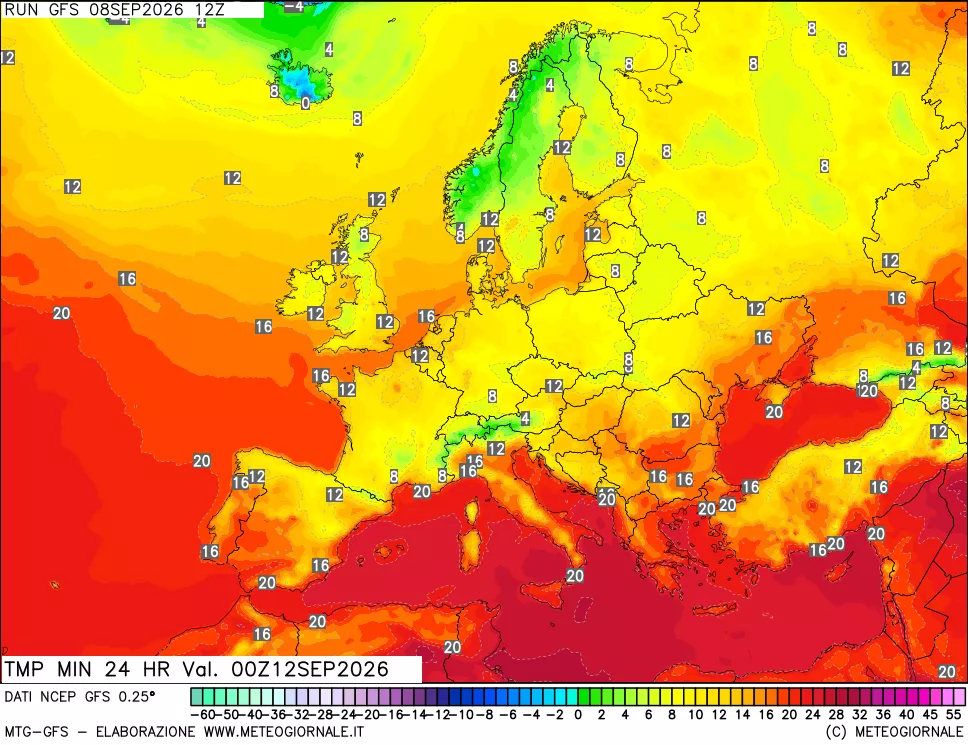 mappa Temperatura minima 24 ore