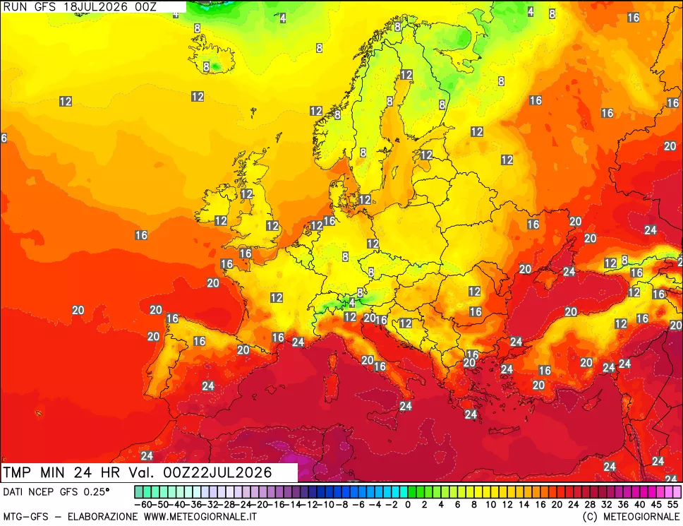 mappa Temperatura minima 24 ore