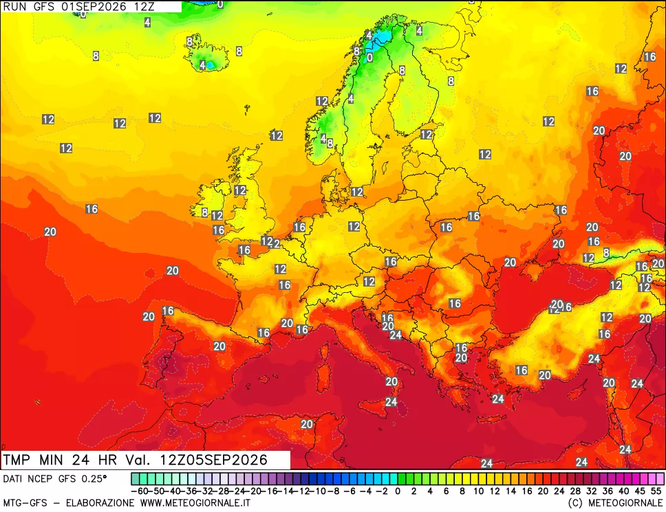 mappa Temperatura minima 24 ore