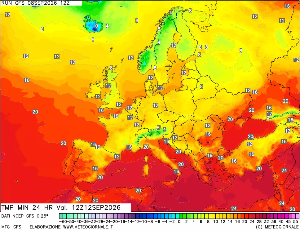 mappa Temperatura minima 24 ore