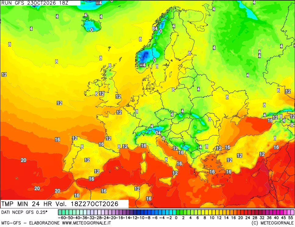 mappa Temperatura minima 24 ore