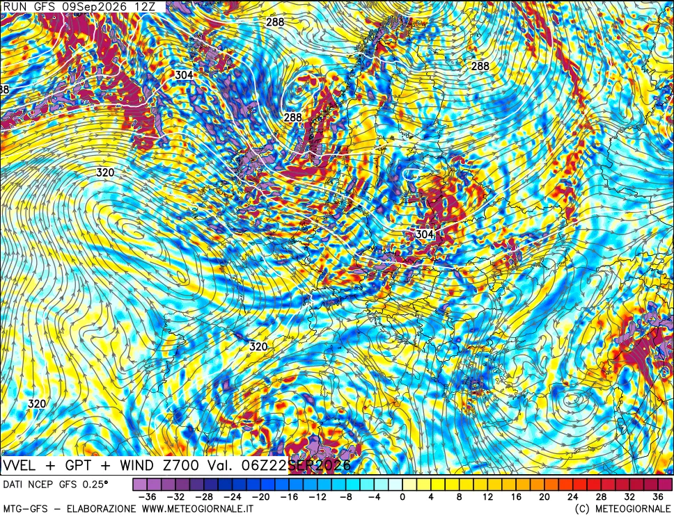 mappa 700 hPa Velocità verticiali + GPT + Vento