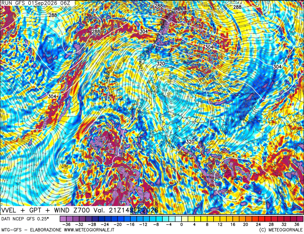 mappa 700 hPa Velocità verticiali + GPT + Vento